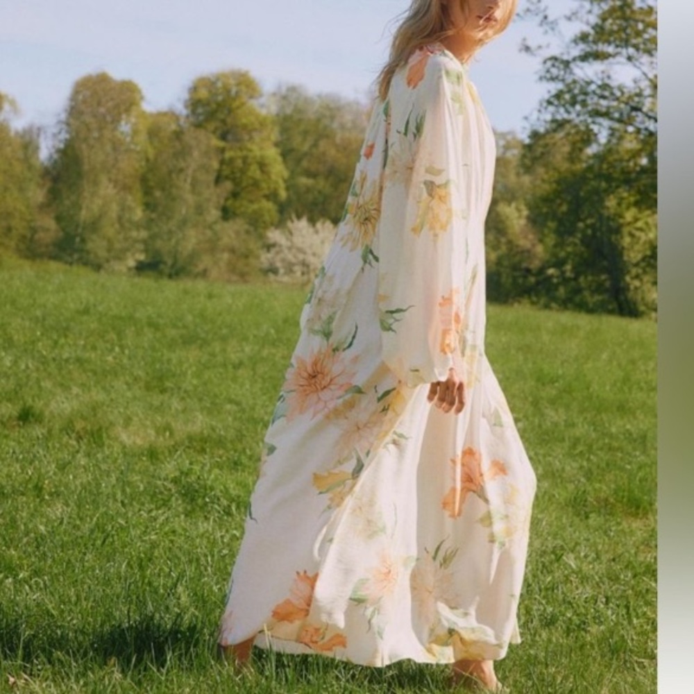 H&M White Orange Yellow Floral Print Midi Maxi Dress - Picture 7 of 16